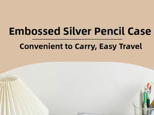 Detail of silver embossed texture on a large capacity stationery storage pencil bag
