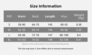 Tableau des tailles détaillé pour la robe dos nu avec mesures de buste et de taille