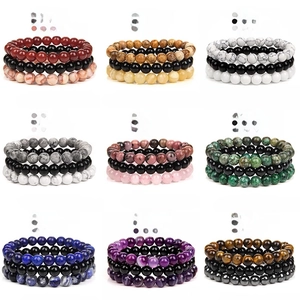 Natural Stone Beaded Bracelets Agate Amethyst Tiger Eye Rose Quartz Hematite Elastic Jewelry Men Women Unisex Fashionable