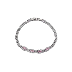 Elegant silver tennis bracelet with cubic zirconia and pink marquise stones in a wave design