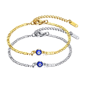 Pulseras de ojo turco de acero inoxidable dorado y plateado con cadena de ancla