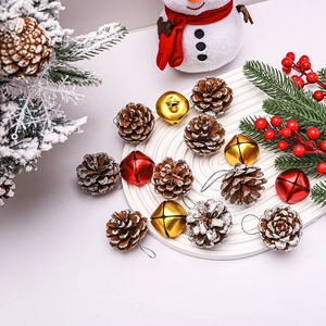 Christmas Decoration Ornaments Snowflake Metal Bell Natural Pine Cone Red Berry Foam Snowman Hanging Pendant Holiday Party Home