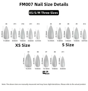 Tableau des tailles détaillé pour les faux ongles français en tailles XS, S et M