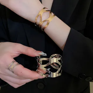 Hollow Geometric Bracelet And Ring Alloy Metal Open Adjustable Minimalist Elegant Modern Style Jewelry For Women