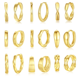 S925 sterling silver gold earrings set with twisted, wavy, and matte textured designs
