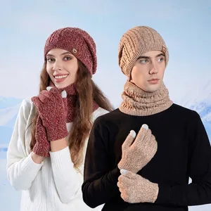 Winter Acrylic Knit Beanie Hat Neck Warmer And Touchscreen Gloves Fleece Lined Thickened Warm Outdoor Unisex Mixed Color