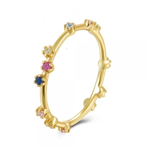 Women Copper Ring 18K Gold Plated With Colorful Cubic Zirconia Slim Minimalist Finger Jewelry Fashionable Ins Style