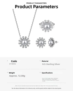 Spécifications détaillées du set de bijoux tournesol en argent S925 et perles
