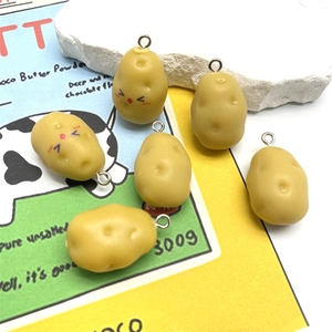 Realistic 3D resin potato charms with cute faces and silver metal rings for DIY jewelry
