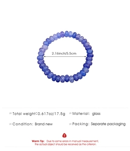 Détails du bracelet en perles de verre bleu-violet avec dimensions et poids