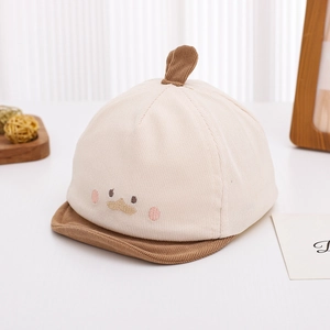 Detail of baby soft brim cap with cute duck embroidery and small sprout topper