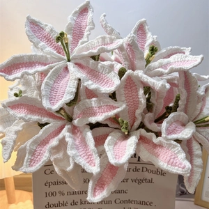 Handmade crochet lily bouquet with pink and white flowers for home decor gift