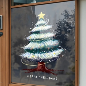 White Christmas tree window static sticker for glass door festive scene decoration