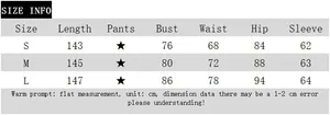 Detailed size chart for the printed long sleeve maxi dress with length and bust info