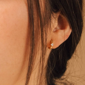 Huggie Hoop Earrings Copper Gold Plated Square Zircon Minimalist Jewelry For Women Elegant Classic Daily Wear