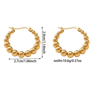 Detailed dimensions of 18K gold plated heart bead earrings with height and weight specs