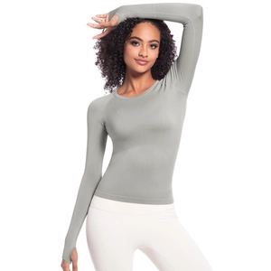 Top fitness grigio a maniche lunghe con fori per i pollici e tessuto elasticizzato