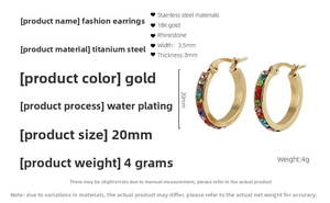 Macro detail of 18K gold plated stainless steel hoops with sparkling rhinestones