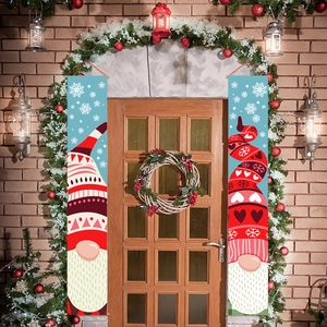 Christmas gnome door banners set featuring festive red and blue cartoon holiday decorations