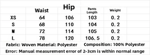 Size chart for women's crepe trousers showing waist, hip, and length measurements in cm