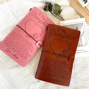 Vintage A6 PU Leather Notebook Journal Embossed Heart Butterfly Pattern With Strap Retro Travelers Diary Gift For Family