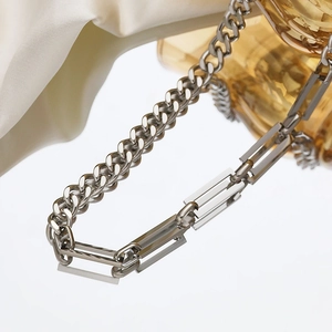 Collana Giuntata Acciaio Inossidabile Catena Curb E Graffetta Hip Hop Punk Gioielli Alla Moda Per Donna Colore Acciaio