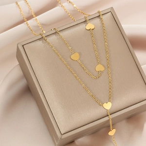 Layered Heart Pendant Necklace Titanium Steel Long Tassel Y Chain Simple Minimalist Jewelry For Women