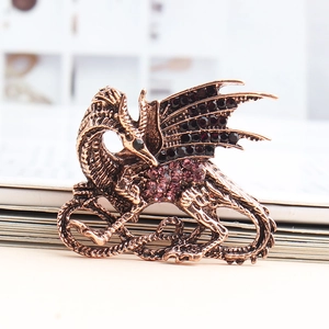 Vintage Dragon Brooch Pin Alloy Rhinestone Crystal Western Flying Dragon Wings Clothing Decor Accessory For Women Men