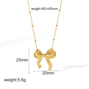 Detailed size specifications for the gold bow pendant necklace with 450+60mm chain length