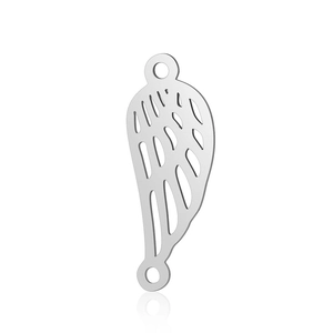 Silver stainless steel angel wing connector charm with dual holes for jewelry making