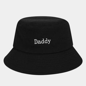Classic black cotton bucket hat with white Daddy embroidery and reinforced stitching