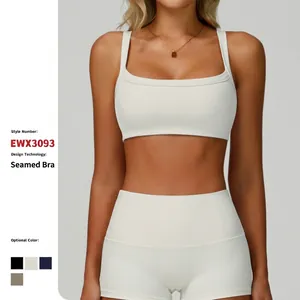 Soutien-gorge de Sport Nervuré pour Femmes Dos Creux Yoga Fitness Course Haut de Sport Nylon Élasthanne Soutien-gorge d'Entraînement Avec Coussinets Amovibles