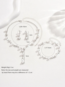 Detailed size chart for crystal necklace, earrings and bracelet wedding bridal jewelry set