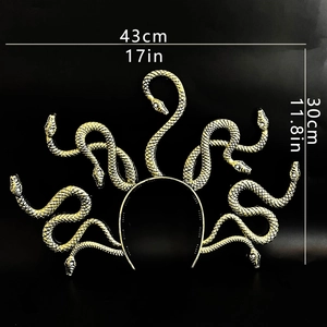 Golden Medusa snake headband showing dimensions of 43cm width and 30cm height