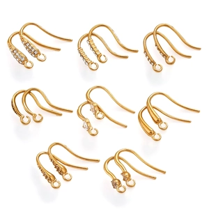 Stainless Steel Earring Hooks With Rhinestone DIY Jewelry Making Findings Vacuum Plating French Fish Hooks With Loop