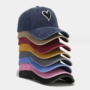 Casquette De Baseball En Coton Lavé Patch Coeur Brodé Décontracté Extérieur Protection Solaire Chapeau Unisexe
