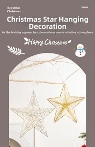 Dettaglio di stelle di Natale LED oro e argento appese a rami bianchi decorativi