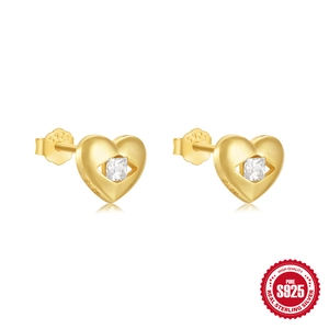 Sparkling S925 sterling silver heart-shaped stud earrings with square-cut zircon stones