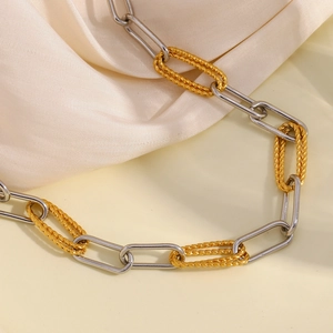 Minimalist 18K gold plated stainless steel paperclip and twisted chain link necklace