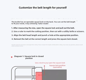 Detailed guide showing how to trim the leather belt and adjust the alloy buckle length