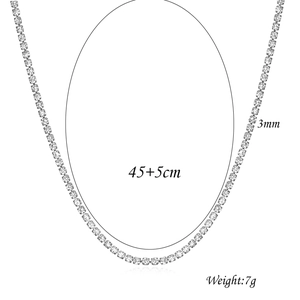Detailansicht der 3mm Silber-Tennis-Halskette mit 45+5cm Länge und 7g Gewicht