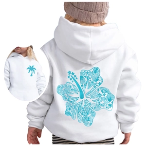 Kids Tropical Floral Printed Fleece Lined Hoodie Pullover Chasing Sunsets Graphic Sweatshirt For Boys Girls Autumn Winter Top
