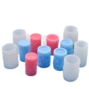 Christmas 3D cylinder silicone mold set for DIY candles with embossed festive patterns