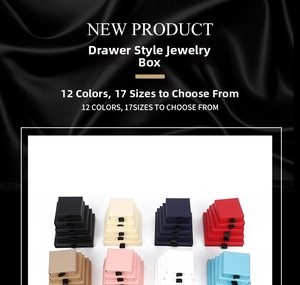 Detail of multi-size drawer jewelry boxes in 12 colors and 17 sizes for necklaces