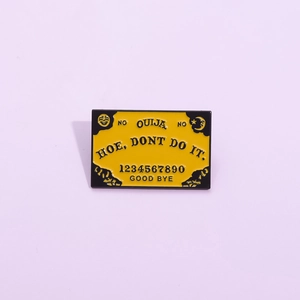 Enamel Brooch Pin Alloy Ouija Board Spirit Talking Design Rectangle Yellow Black Lapel Badge For Halloween Gothic Party