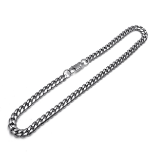 Polished silver stainless steel Cuban link necklace with lobster clasp for men