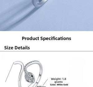 Macro detail of silver snake ring showing 1.8g weight and 16mm inner diameter dimensions