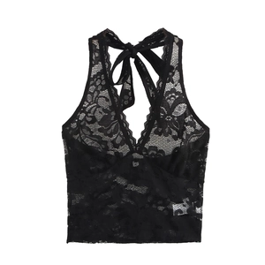Set due pezzi sexy con top a fascia in pizzo nero e gonna a sbuffo da donna elegante