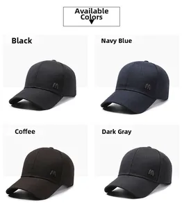Classic baseball caps in black, navy, coffee, and deep grey with metal M detail