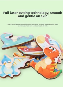 Close-up of laser-cut wooden peg puzzle pieces with smooth edges and easy-grip handles